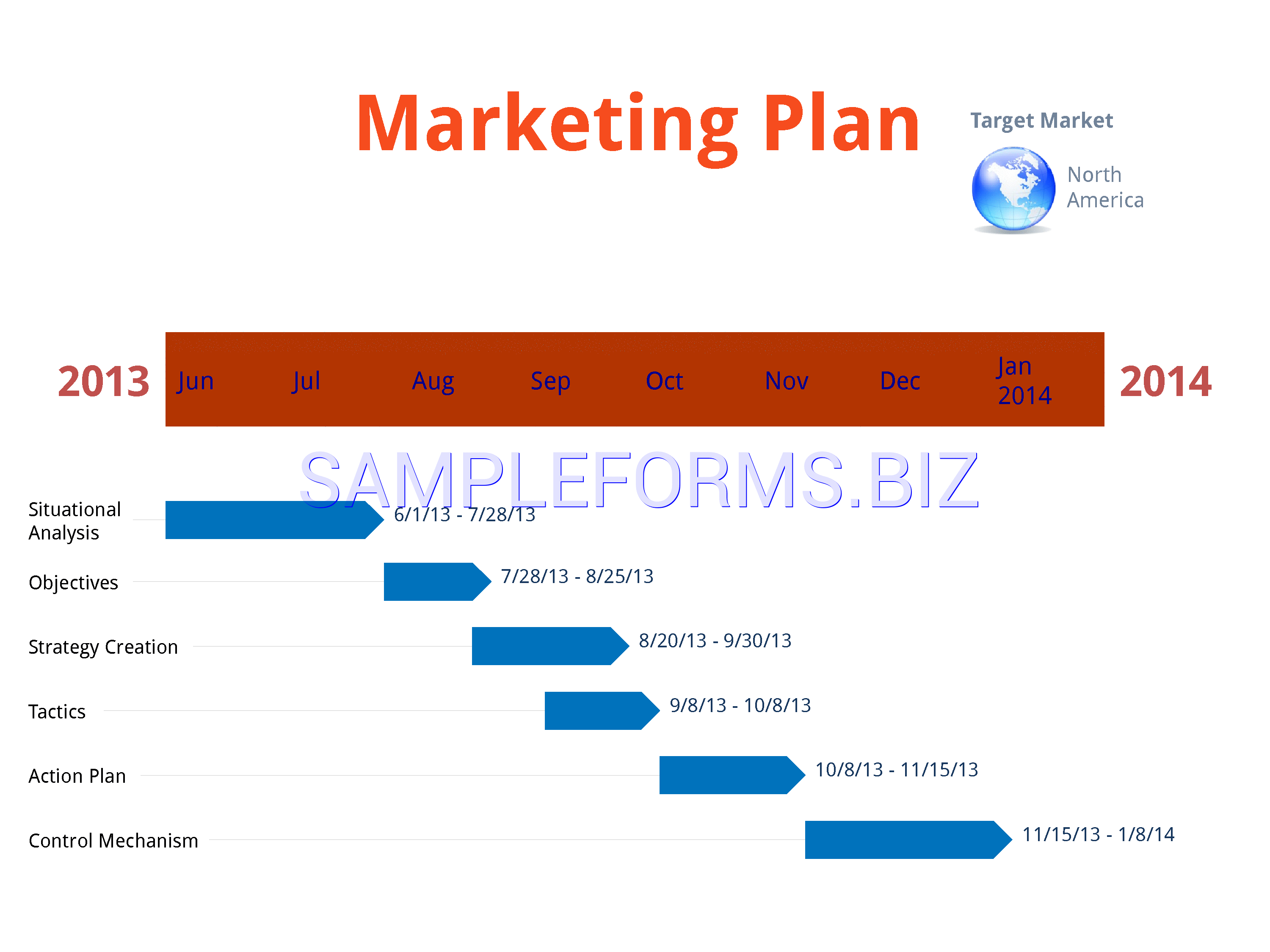 Preview free downloadable Marketing Plan Timeline Template in PDF (page 1)